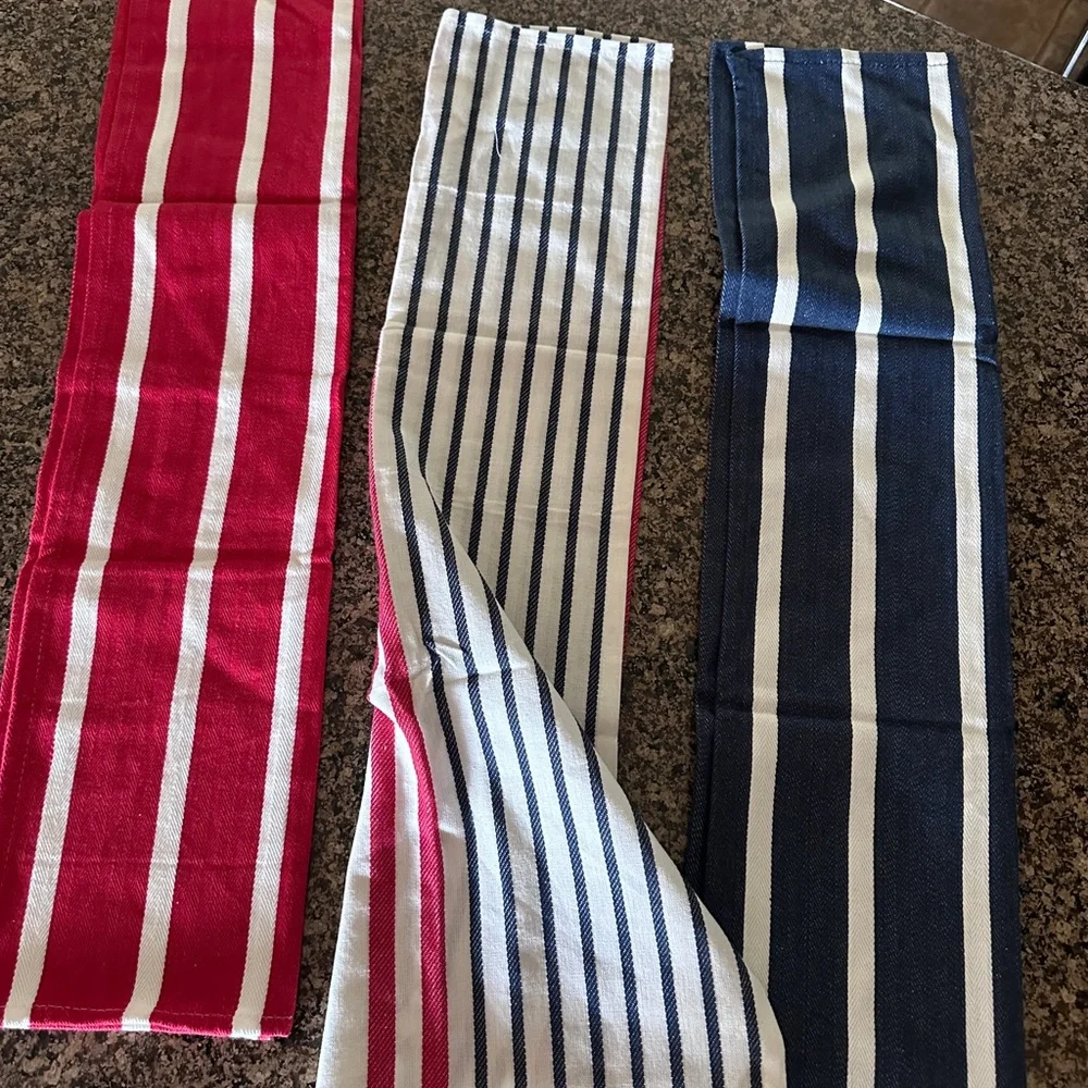 Striped Nautical Towels Set 3‎ piece Red White Blue NEW